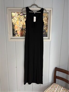 Pretty Garbage Black Ribbed Midi Dress with Tie Detail Size M